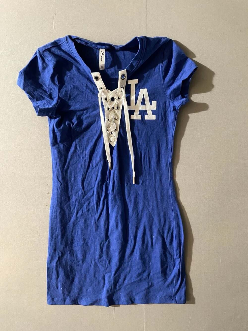 Rosio LADodgers MLB Lace Up Front Short Sleeve T-Shirt Dress Blue Size S